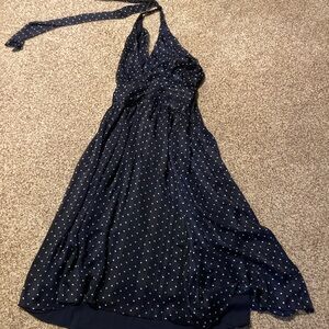 White House Black Market Navy Polka Dot Halter Dress